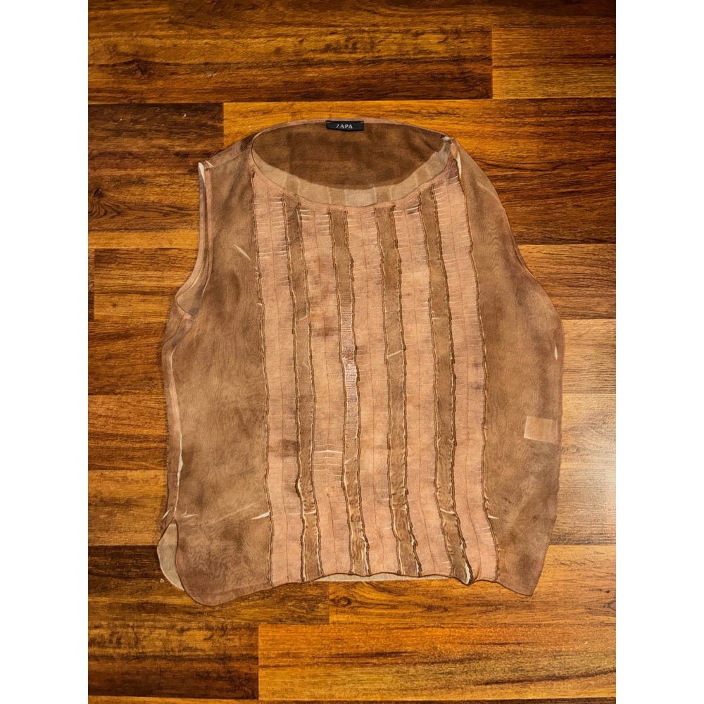 ZAPA Paris Brown Sleeveless Textured Ladder Stitch Deconstructed Top